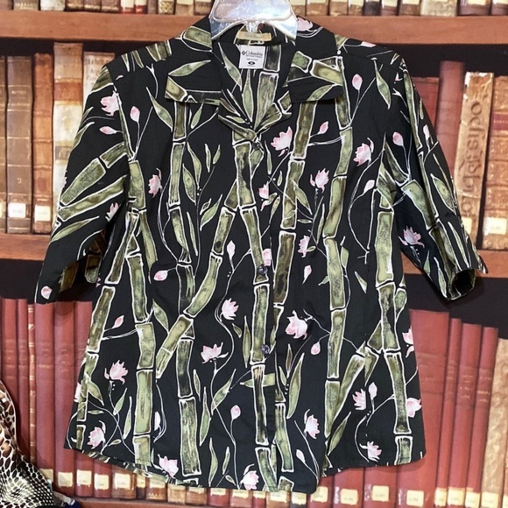 Columbia River Resort Women’s M Tropical Button Down Shirt Bamboo Print Camp